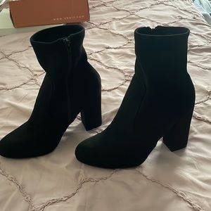 faux black suede block heel booties